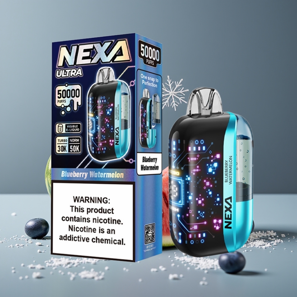 NEXA Ultra 50000 Puffs Disposable Vape توت أزرق بطيخ شاشة منحنية ثلاثية الأبعاد شحن Type-C