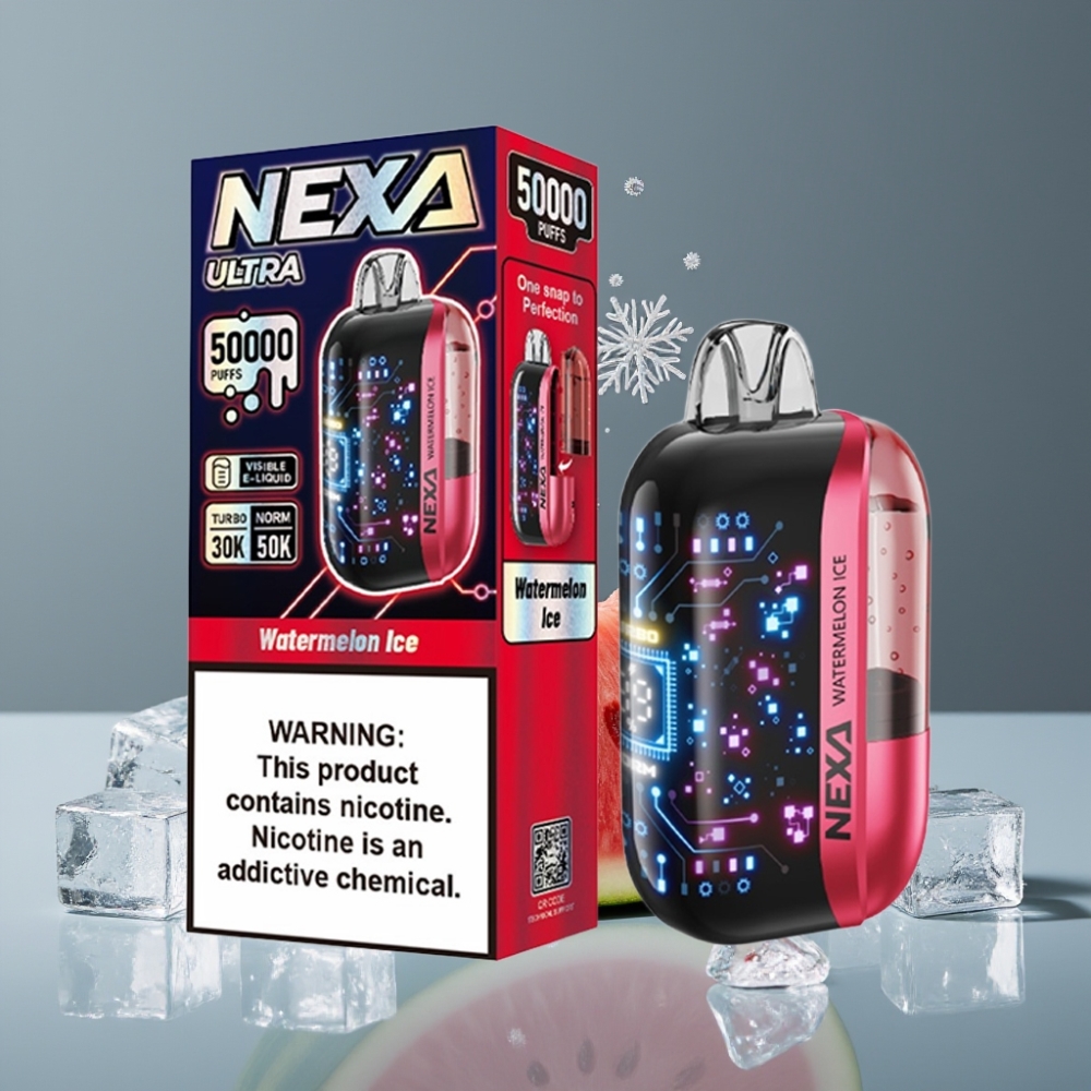 NEXA Ultra 50000 Puffs Disposable Vape بطيخ مثلج شاشة منحنية ثلاثية الأبعاد شحن Type-C