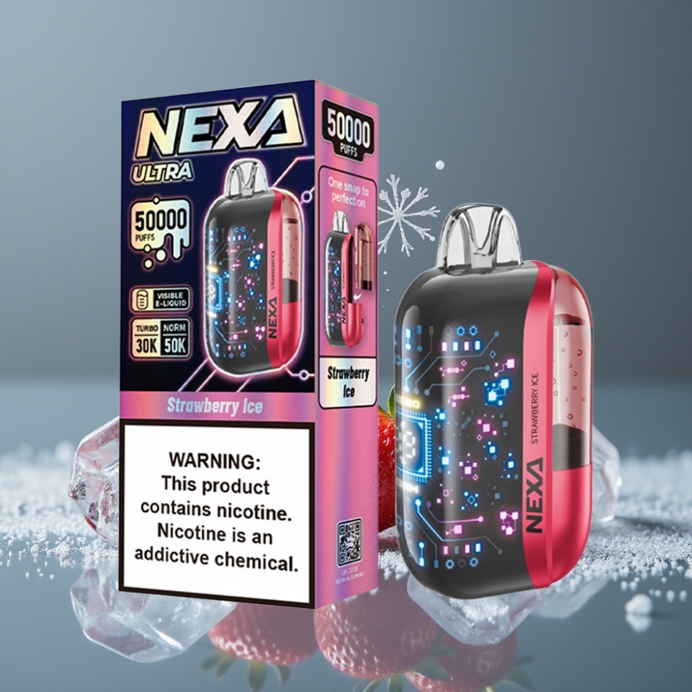 NEXA Ultra 50000 Puffs Strawberry Ice شاشة منحنية ثلاثية الأبعاد شحن Type-C