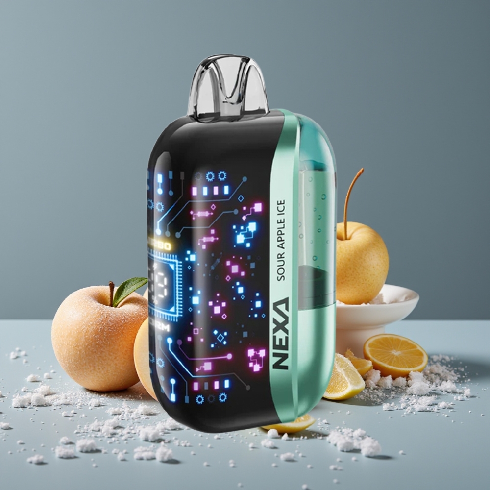 NEXA Ultra 50000 Puffs بخاخ تفاح حامض مثلج شاشة منحنية ثلاثية الأبعاد شحن Type-C