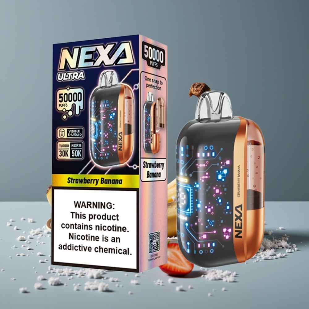 NEXA Ultra 50000 Puffs فراولة موز شاشة منحنية ثلاثية الأبعاد شحن Type-c