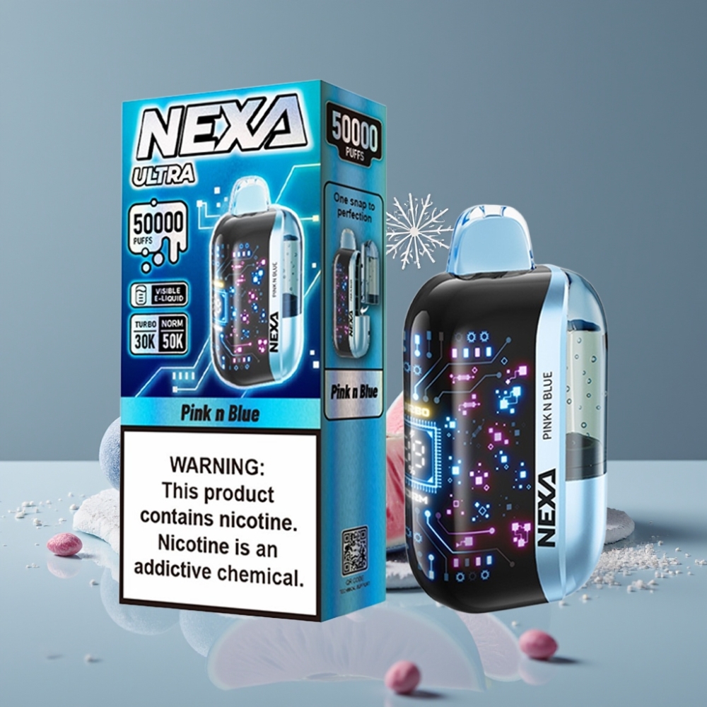 NEXA Ultra 50K Disposable Vape وردي وأزرق شاشة منحنية ثلاثية الأبعاد شحن Type-C