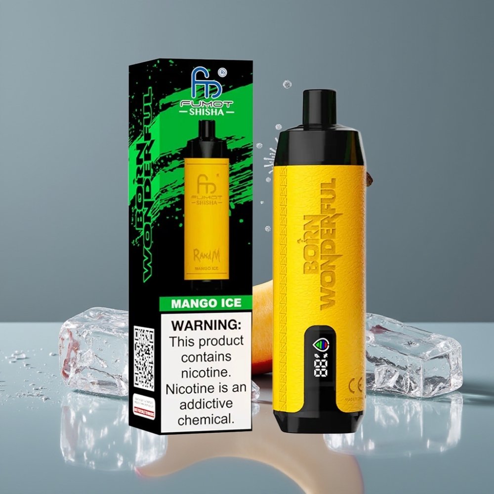 RandM Fumot Shisha 10000 نفخة بنكهة مانجو آيس مع بطارية 850 ملي أمبير ومنفذ Type-C