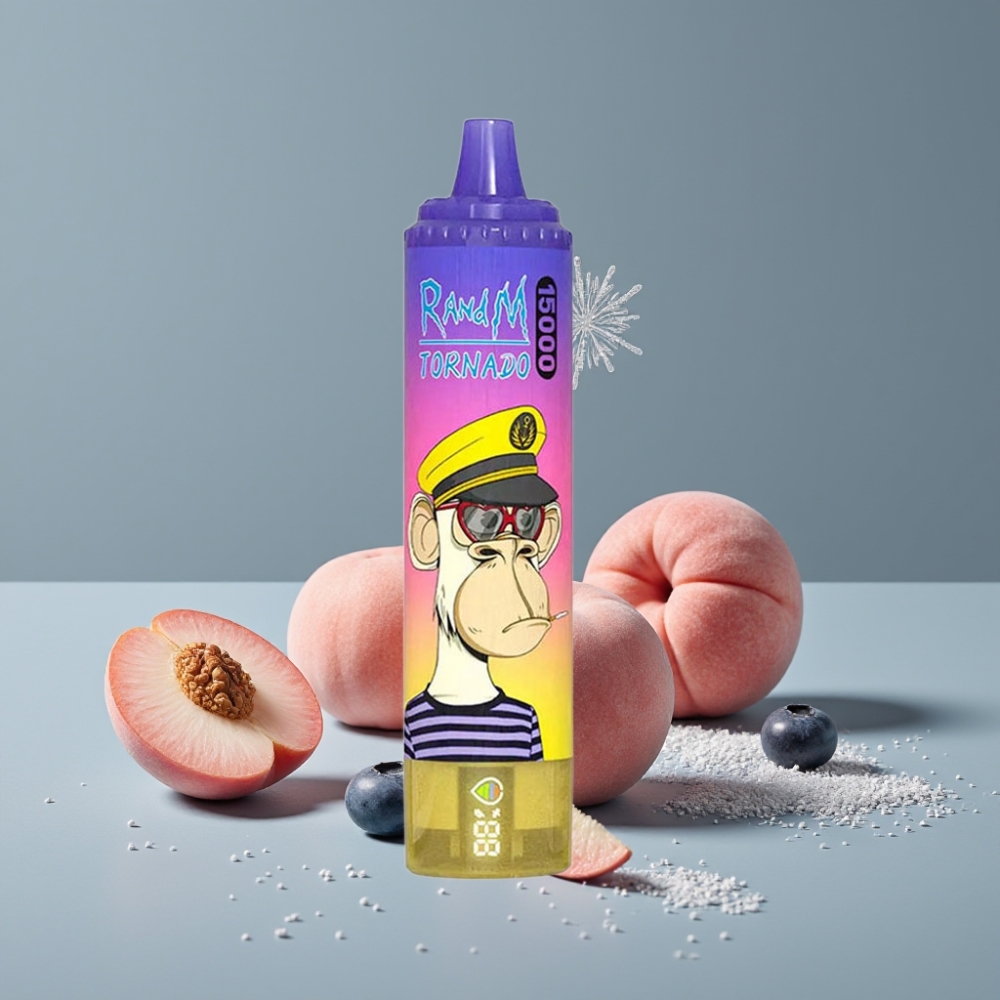 RandM Fumot Tornado 15000 Puff شاشة LCD بنكهة خوخ وتوت أزرق