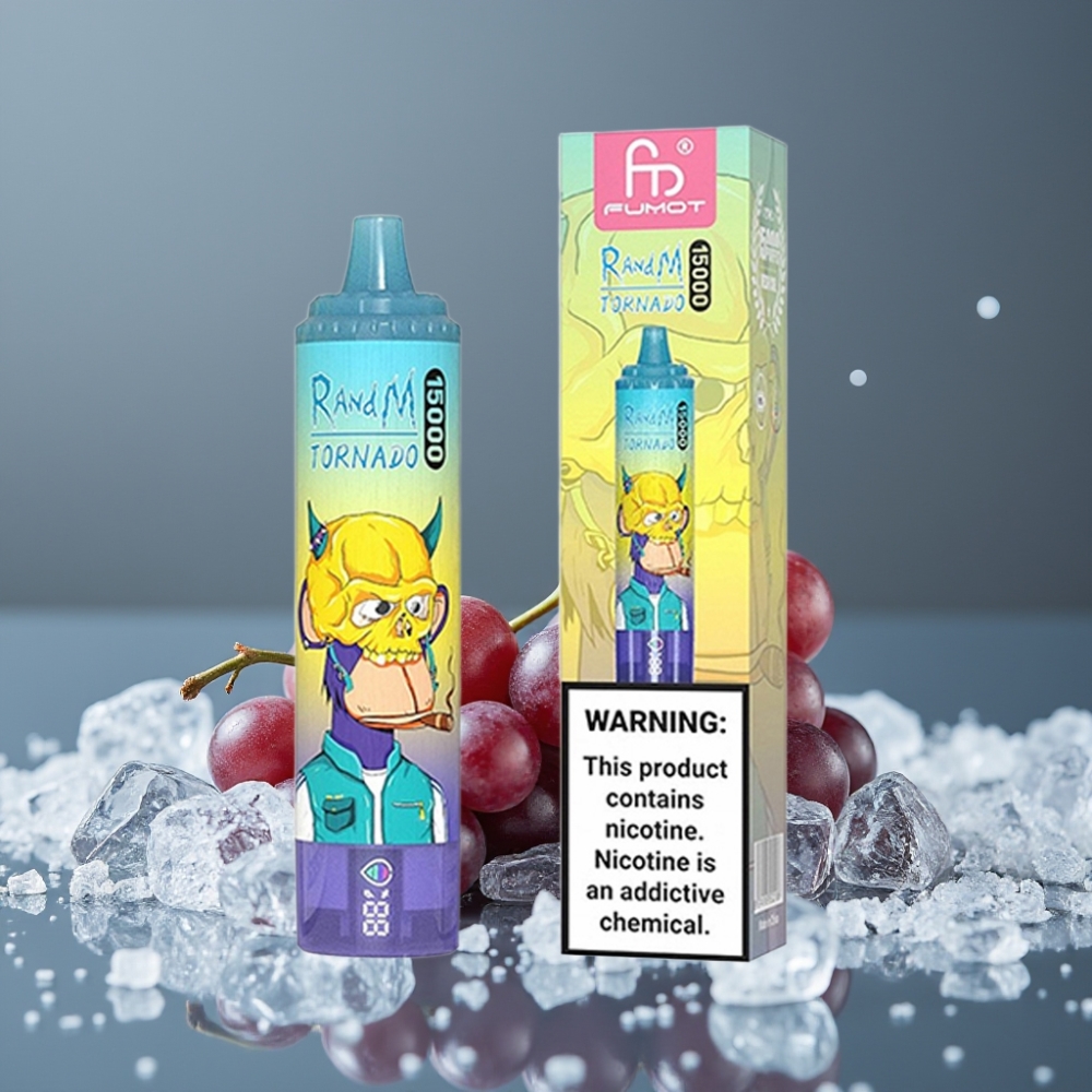 RandM Fumot Tornado 15000 Puff شاشة LCD عنب آيس شاحن Type-C