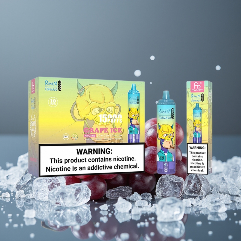 RandM Fumot Tornado 15000 Puff شاشة LCD عنب آيس شاحن Type-C