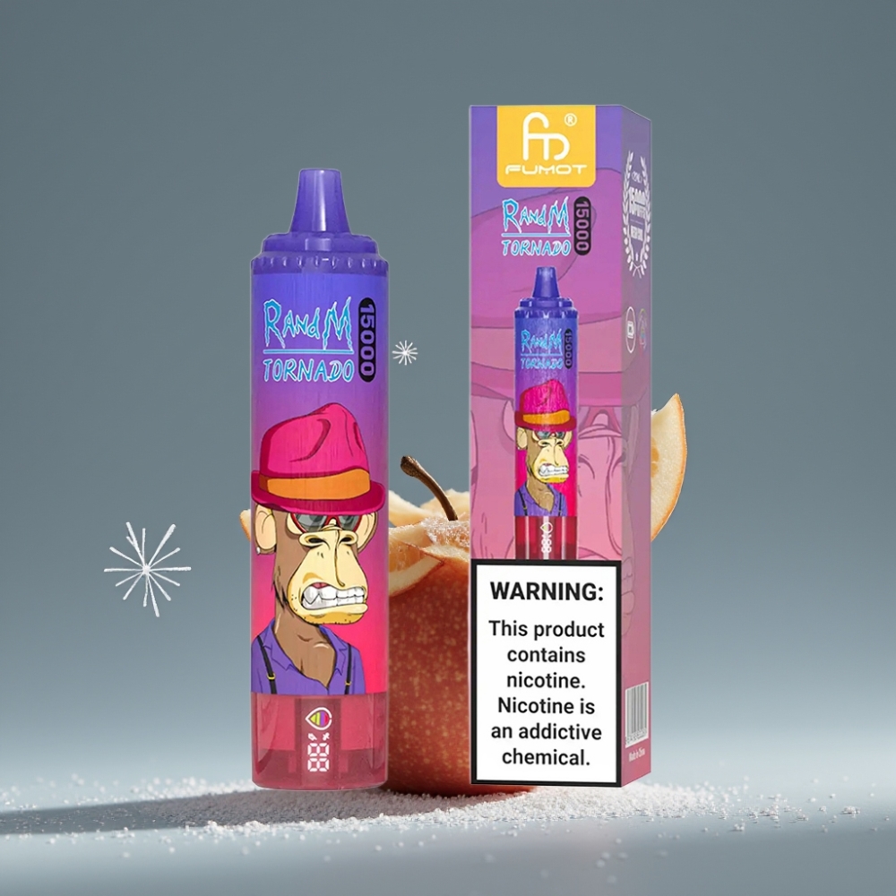 RandM Fumot Tornado 15000 Puffs تفاحة خضراء LCD شاشة Type-C شاحن