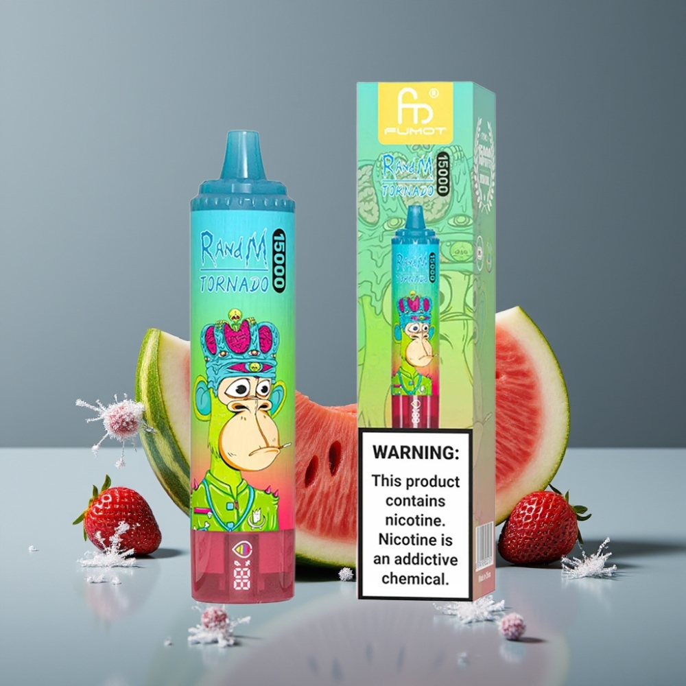 RandM Fumot Tornado 15000 Puffs فراولة بطيخ شاشة LCD شاحن Type-C