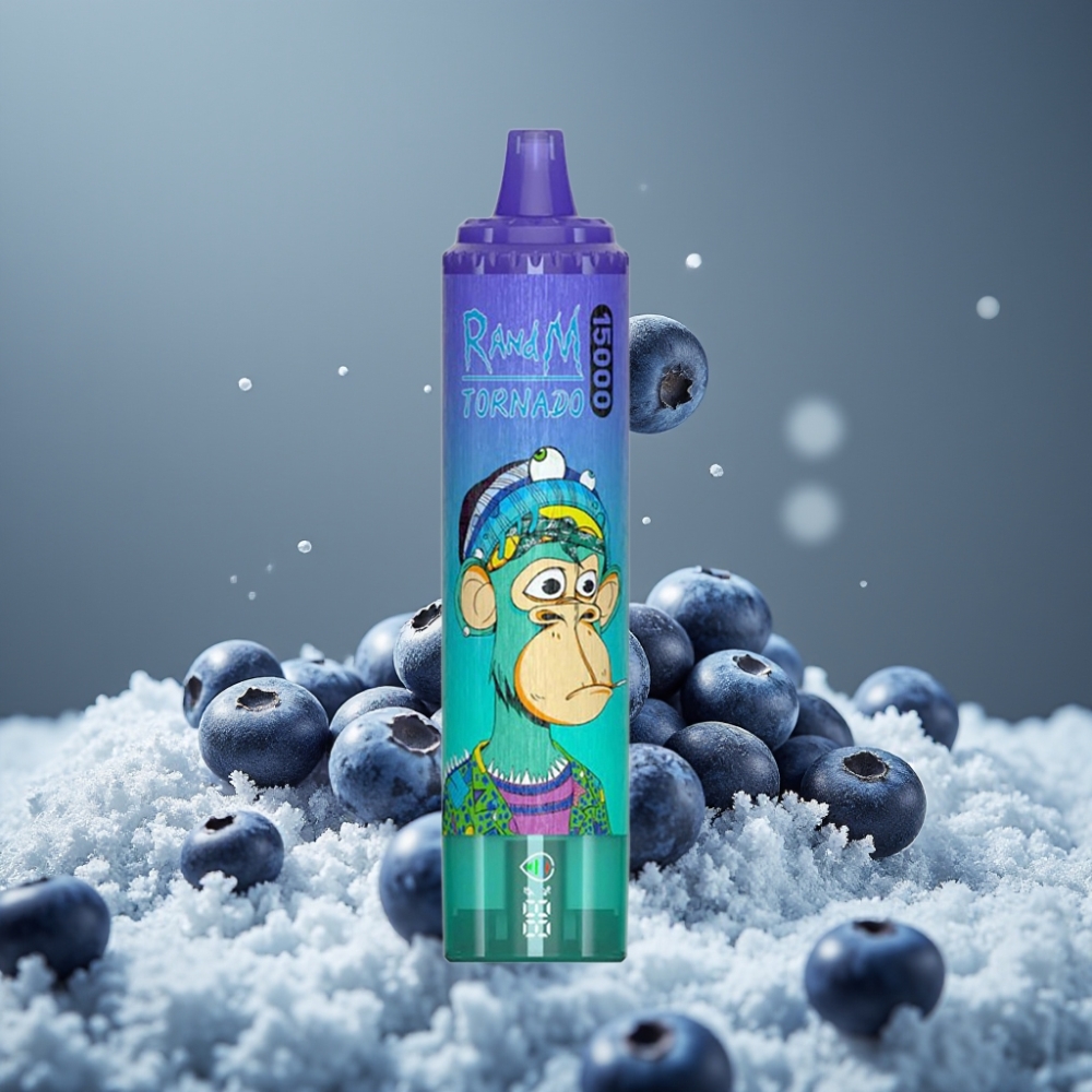 RandM Fumot Tornado 15000 Puffs شاشة LCD توت أزرق مثلج شاحن Type-C
