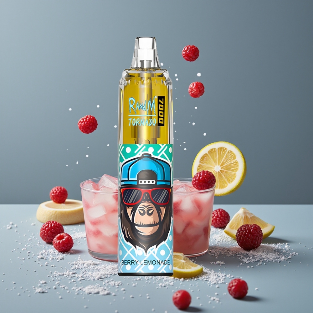 RandM Fumot Tornado 7000 نَفَثات بنكهة التوت والليموناضة مع بطارية 850 ميلي أمبير وشاشة RGB