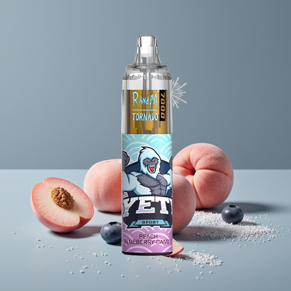 RandM Fumot Tornado 7000 بخاخة بنكهة الخوخ والتوت الأزرق مع بطارية 850 ميلي أمبير وإضاءة RGB