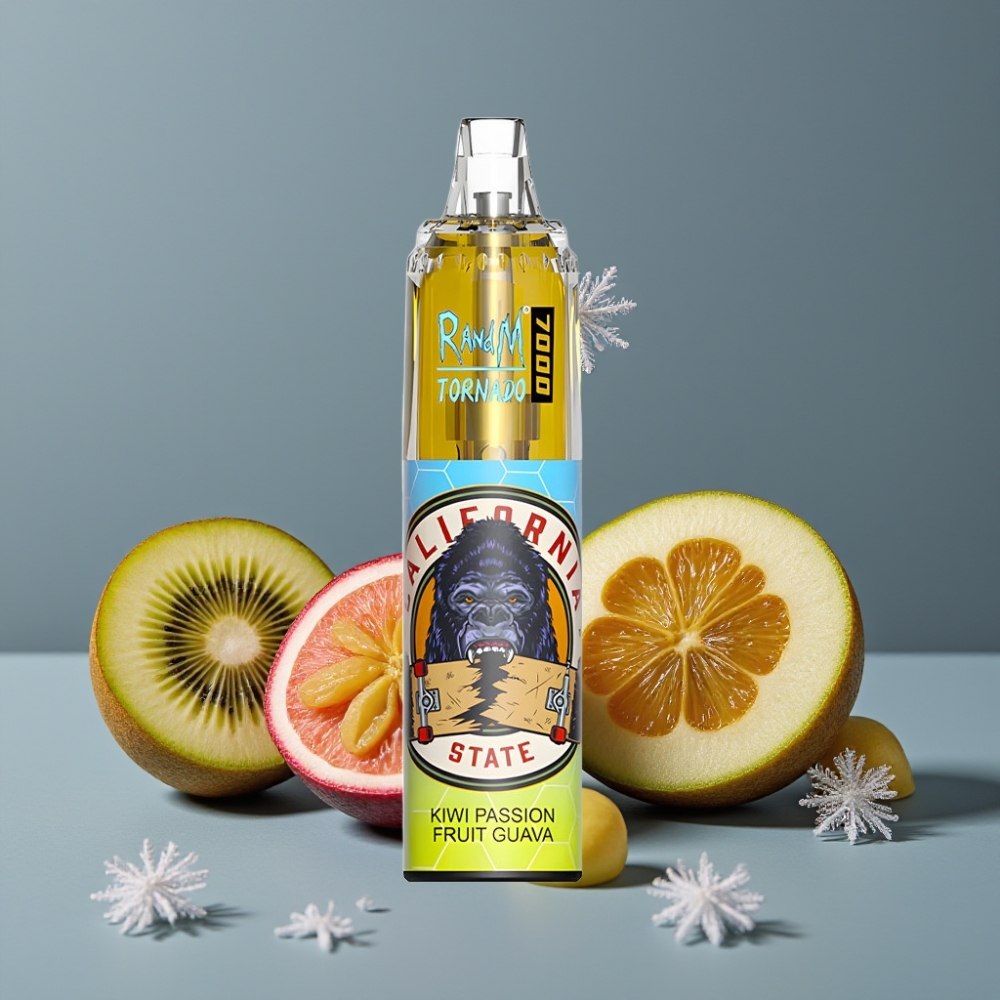 RandM Fumot Tornado 7000 نَفَثات بنكهة الكيوي والباشن فروت والجوافة مع بطارية 850 ميلي أمبير وشاشة RGB