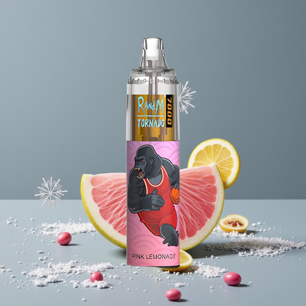 RandM Fumot Tornado 7000 نَفَثات بنكهة الليمون الوردي مع بطارية 850 ميلي أمبير وإضاءة RGB