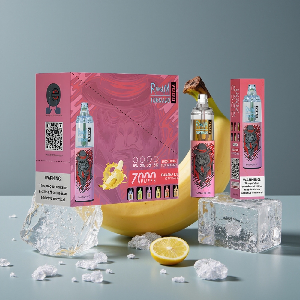 RandM Fumot Tornado 7000 نفحات بنكهة الموز الجليدي مع بطارية 850 ميلي أمبير ومنفذ Type-C