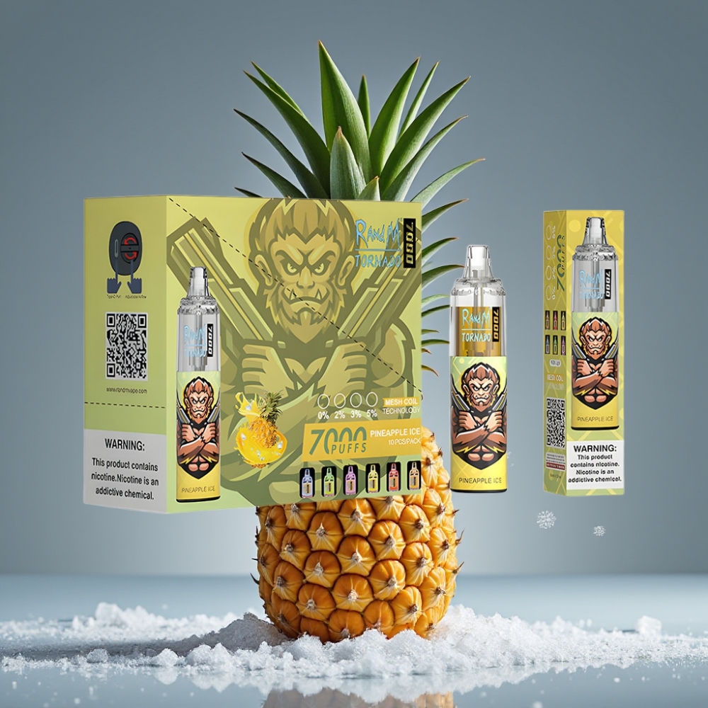 RandM Fumot Tornado 7000 نَفَثات بنكهة أناناس مثلج مع بطارية 850 ميلي أمبير ومنفذ Type-C