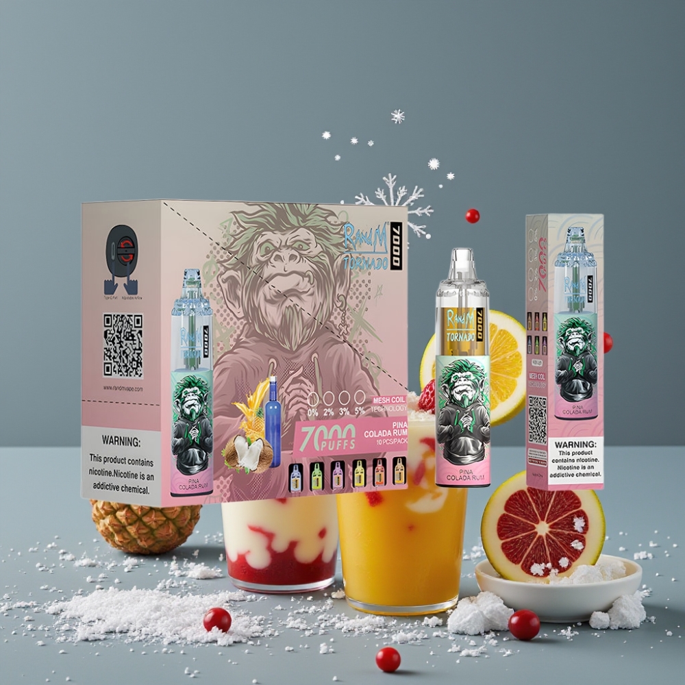 RandM Fumot Tornado 7000 نَفَثات بنكهة بينا كولادا وروم مع بطارية 850 ميلي أمبير ومنفذ Type-C