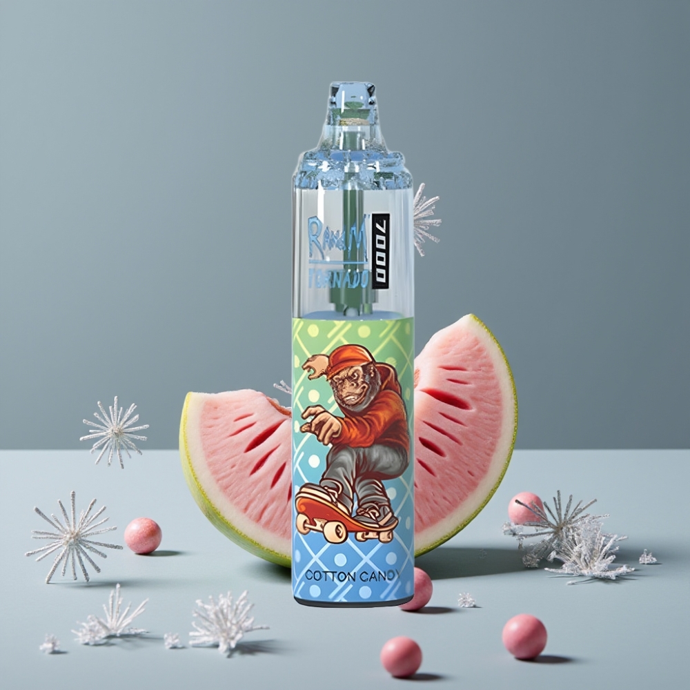 RandM Fumot Tornado 7000 نَفَثات بنكهة حلوى القطن مع بطارية 850 ميلي أمبير ومنفذ Type-C