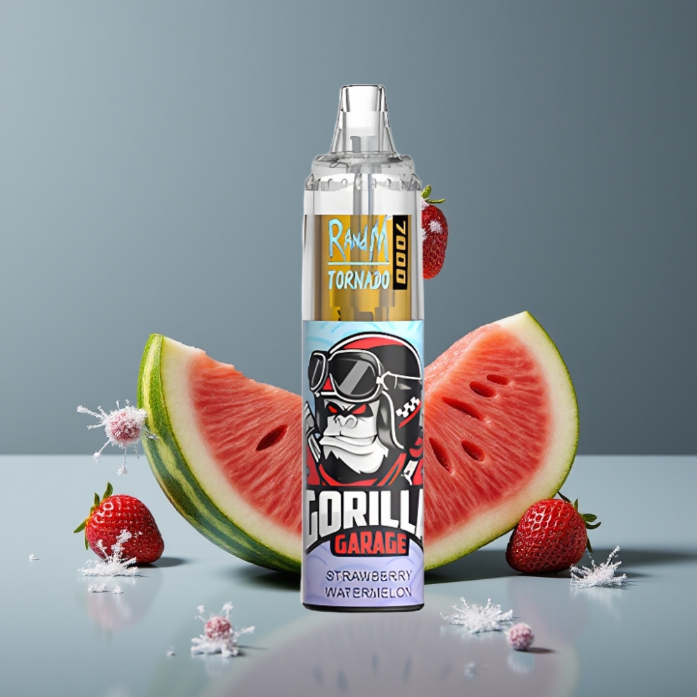 RandM Fumot Tornado 7000 نفحات بنكهة الفراولة والبطيخ مع ضوء RGB وبطارية 850 MAH