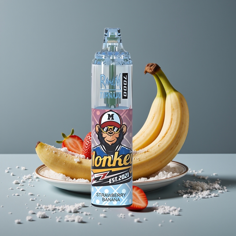 RandM Fumot Tornado 7000 فواكه الفراولة والموز مع ضوء RGB وبطارية 850 MAH