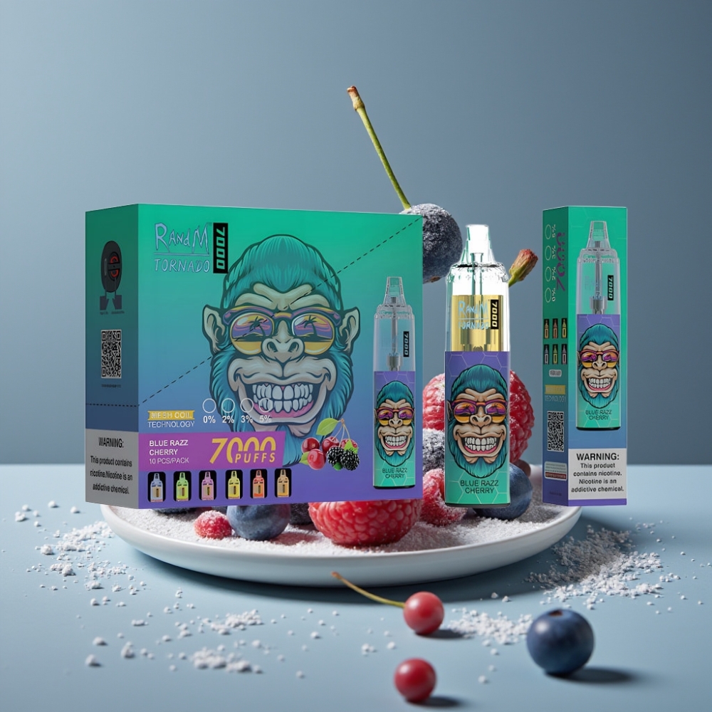 RandM Fumot Tornado 7000 بشري توت أزرق وكريزي مع ضوء RGB ومنفذ Type-C