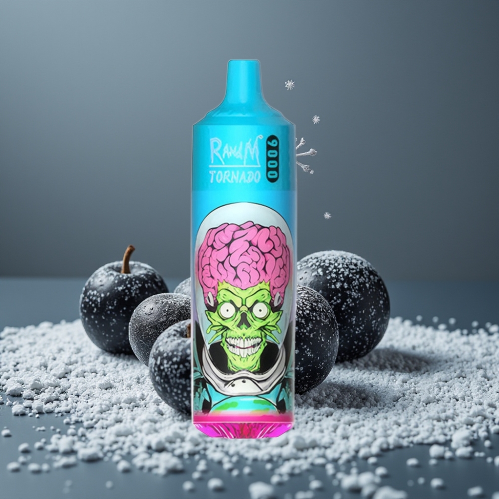 RandM Fumot Tornado 9000 Puffs 18 mL Mesh Coil التنين الأسود الجليدي