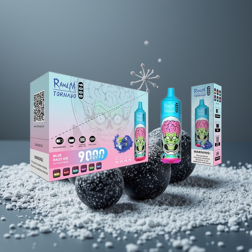 RandM Fumot Tornado 9000 Puffs 18 mL Mesh Coil التنين الأسود الجليدي