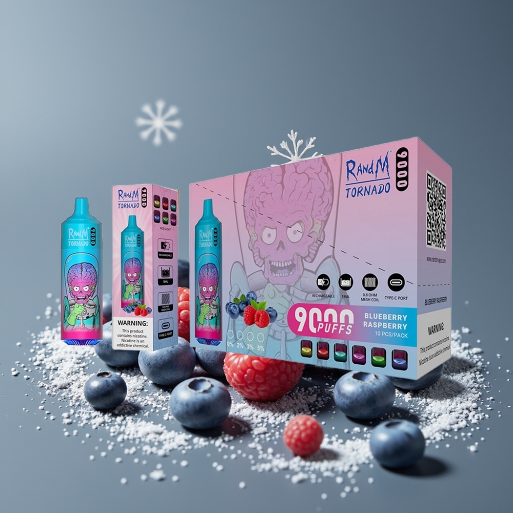RandM Fumot Tornado 9000 Puffs 18 mL شاشة RGB توت بري