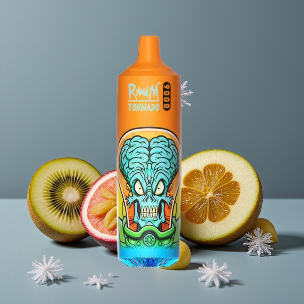 RandM Fumot Tornado 9000 Puffs شاشة RGB أنيقة 18 مل كيوي باشن فروت جوافة