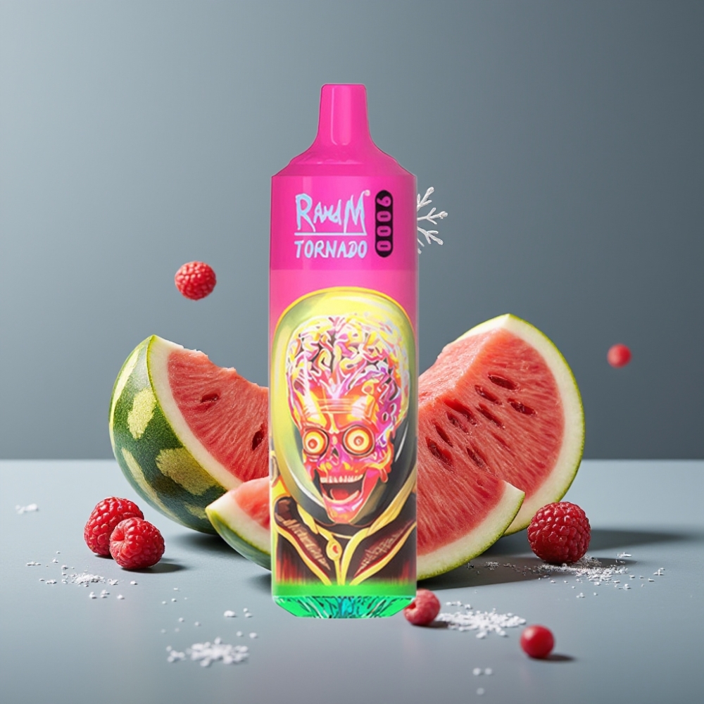 RandM Tornado 9000 Puff مع شاشة RGB وطعم توت العليق البطيخ