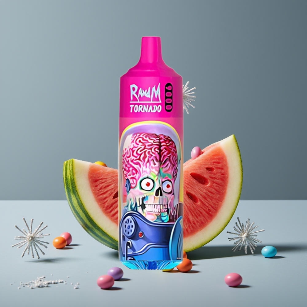 RandM Tornado 9000 Puffs 18 mL بطيخ سكيتلز شاشة RGB