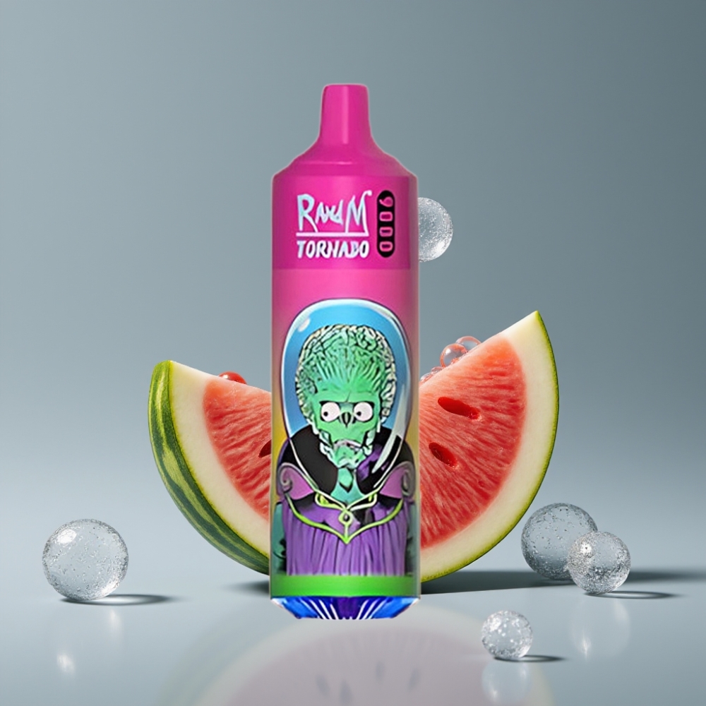 RandM Tornado 9000 Puffs بطارية 850 مللي أمبير قابلة لإعادة الشحن بنكهة بطيخ علكة فقاعية