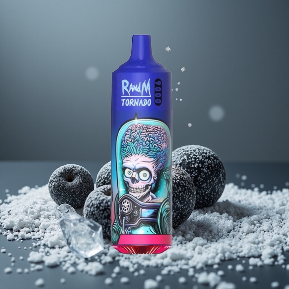 RandM Tornado 9000 Puffs شاشة RGB أنيق نكهة الجليد الأسود