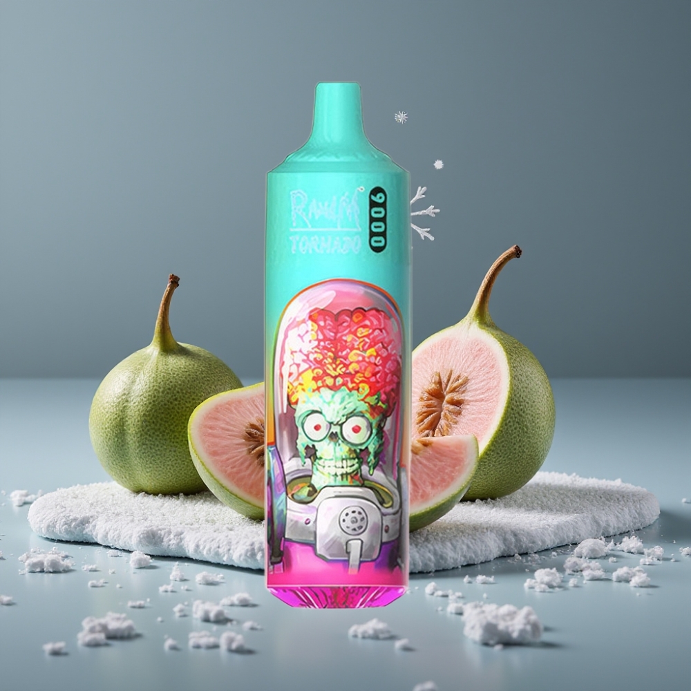 RandM Tornado 9000 Puffs شاشة RGB أنيقة بطارية قابلة لإعادة الشحن جوافة مثلجة