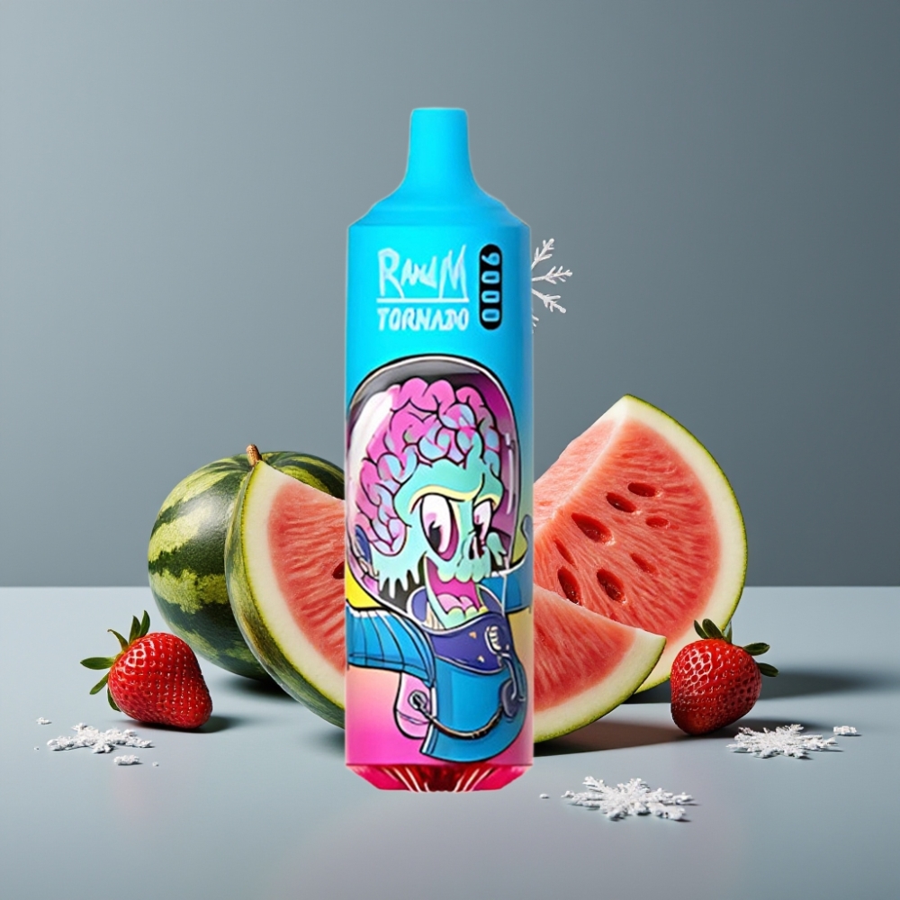 RandM Tornado 9000 Puffs بشاشة RGB وطعم فراولة بطيخ مميز