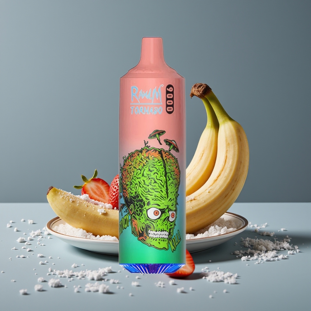 RandM Tornado 9000 Puffs فراولة موز شاش شبكة عرض RGB