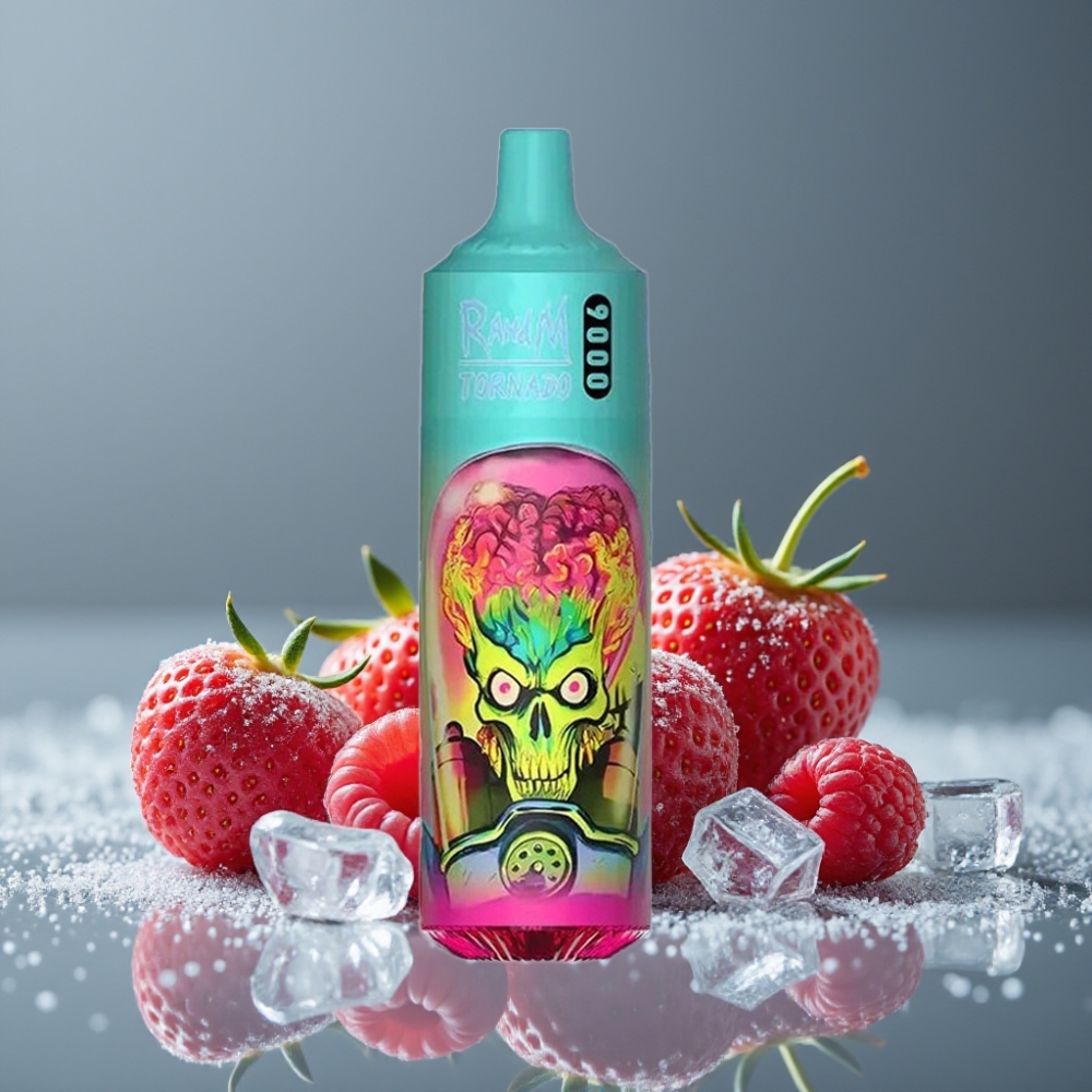 RandM Tornado 9000 Puffs شاشة RGB أنيقة نكهة فراولة توت أحمر كرز مثلج