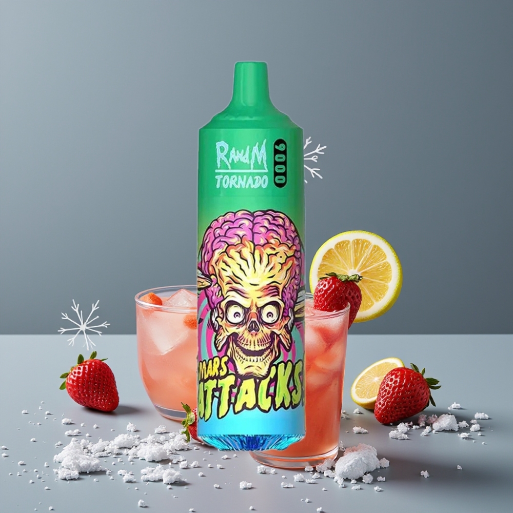 RandM Tornado 9000 Puffs Strawberry Lemonade Mesh Coil RGB Display