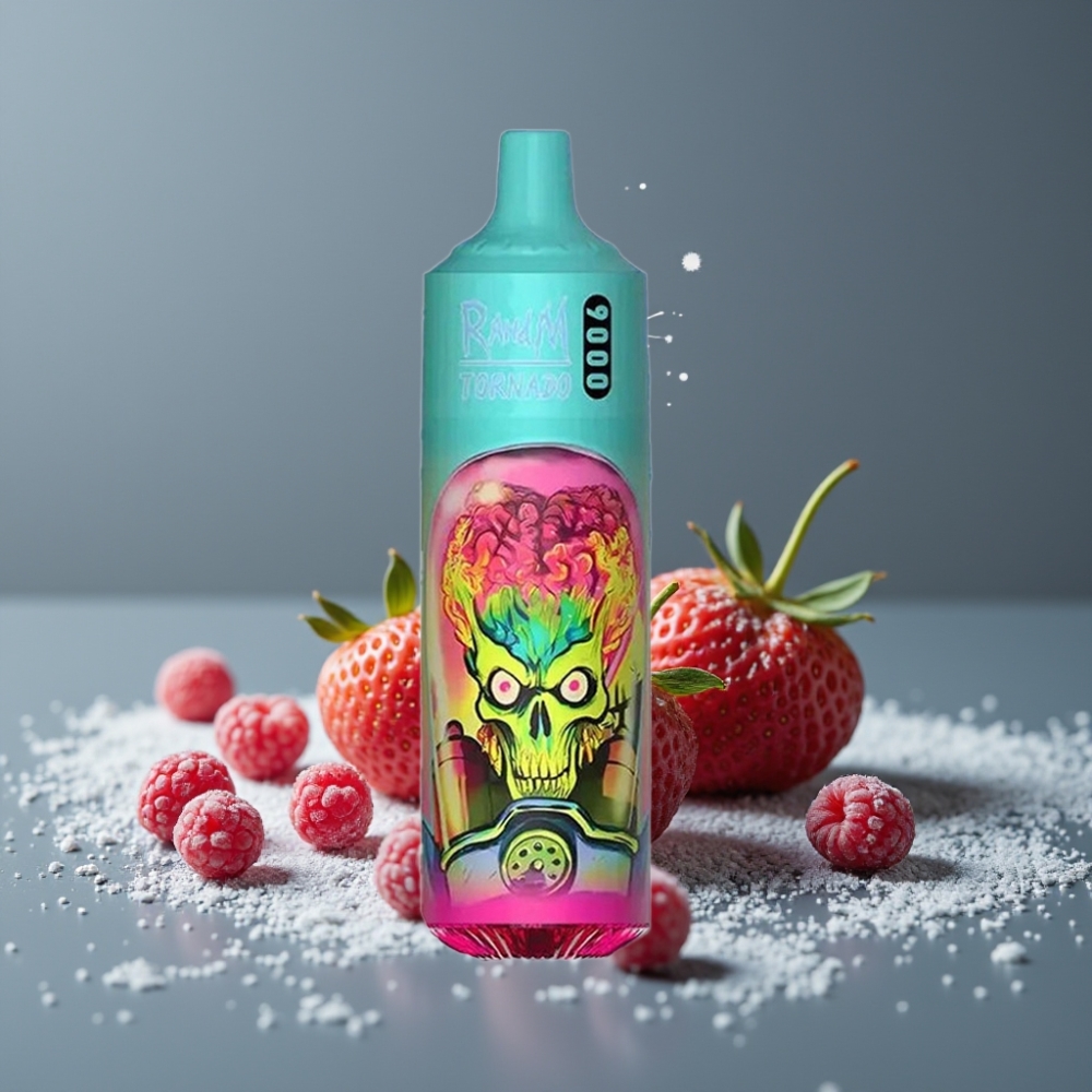 RandM Tornado 9000 Puffs Strawberry Raspberry Mesh Coil RGB Display